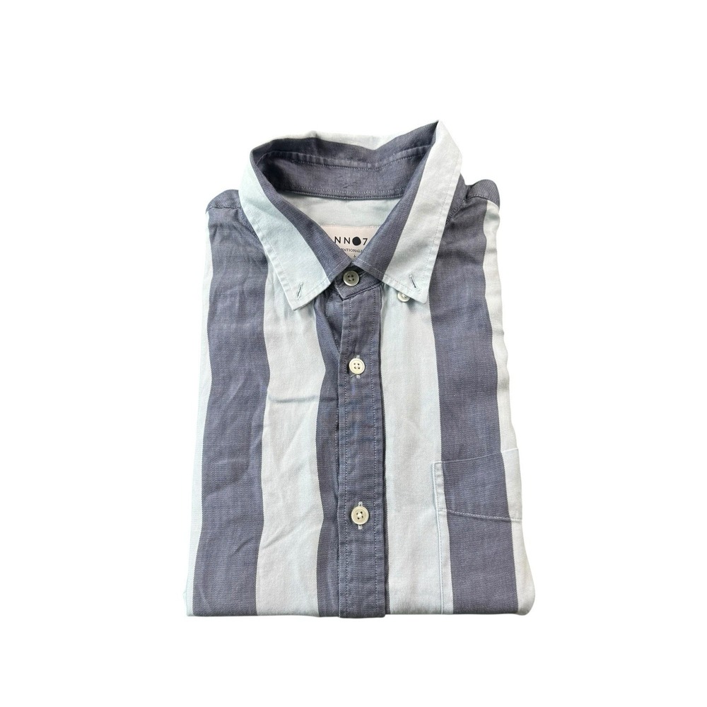 NNO7 No Nationality Blue Tencel Striped Men's Burton Front Size Large